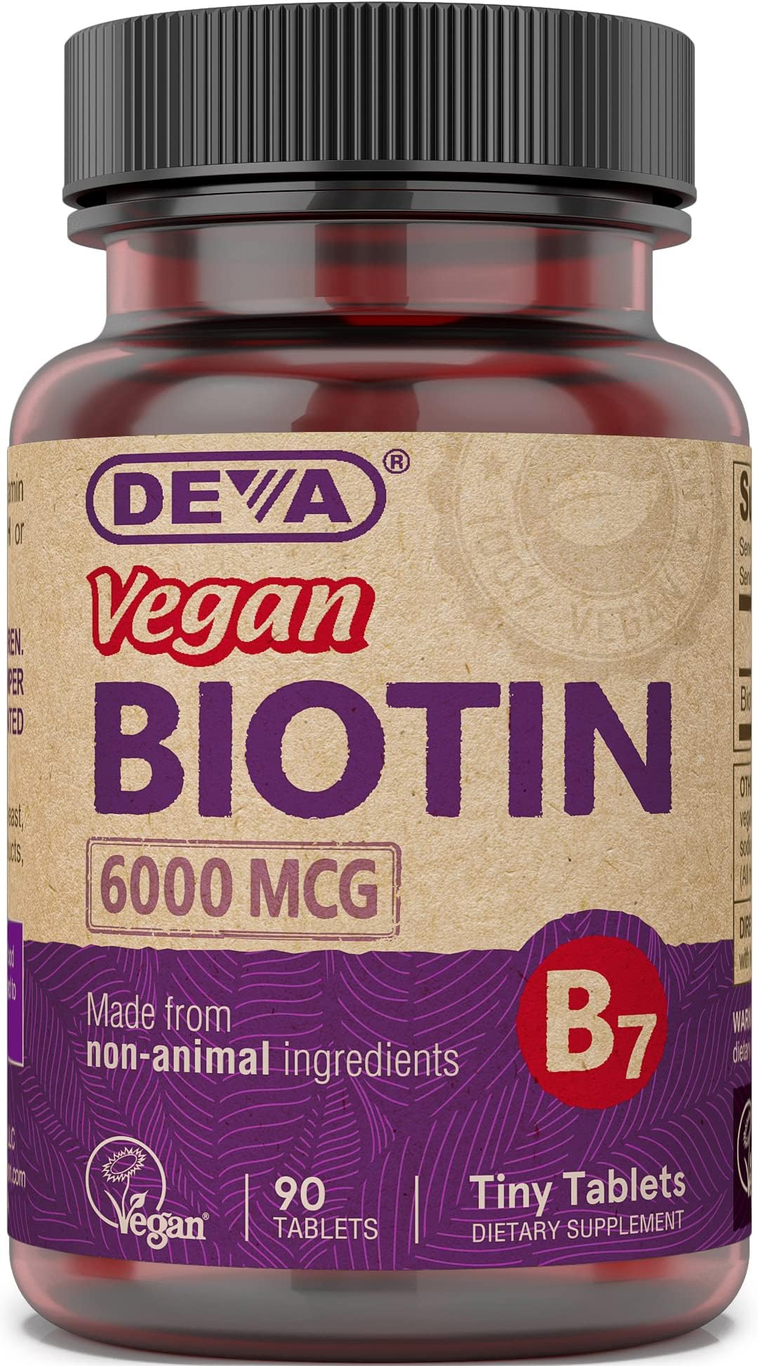 DEVA Vegan Biotin 6000 mcg – Easy-to-Swallow Vitamin B7 (90 Tablets)