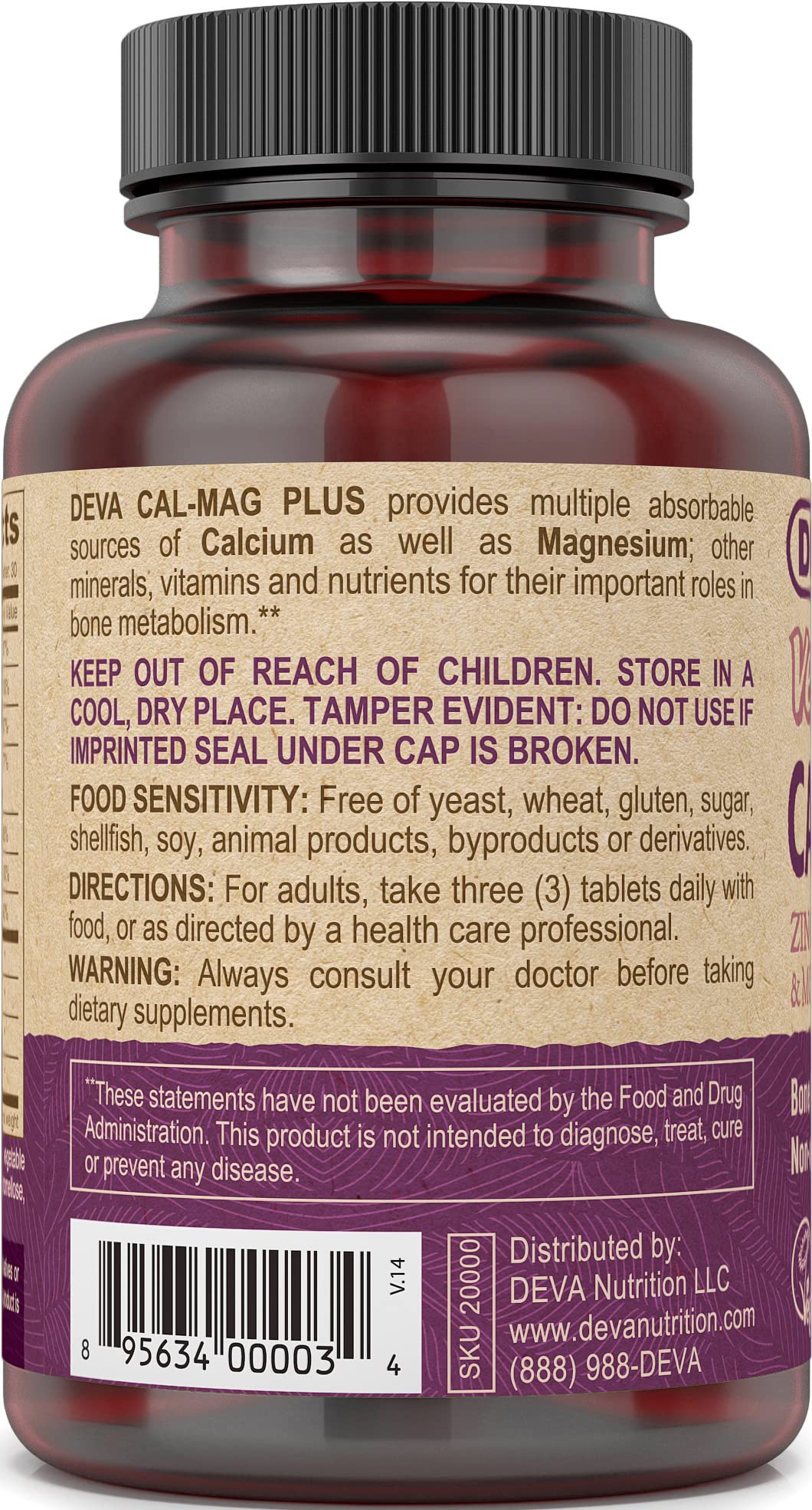 DEVA Vegan Calcium Magnesium Plus Zinc – 90 Tablets