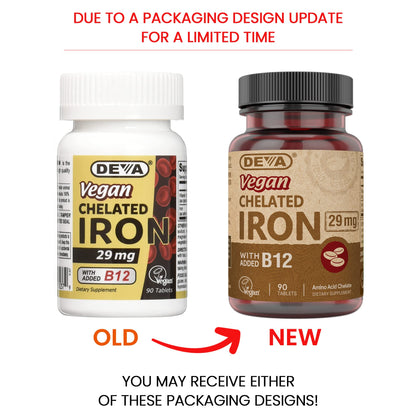 Deva Vegan Chelated Iron 29 mg with B-12 – High Potency, 90 Tablets (1-Pack)