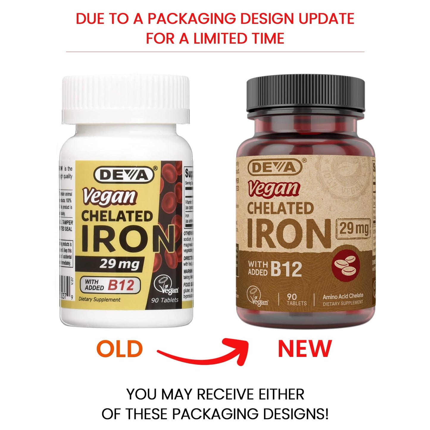 DEVA Nutrition Vegan Chelated Iron 29 mg with B-12 – 90 Tablets, 2-Pack
