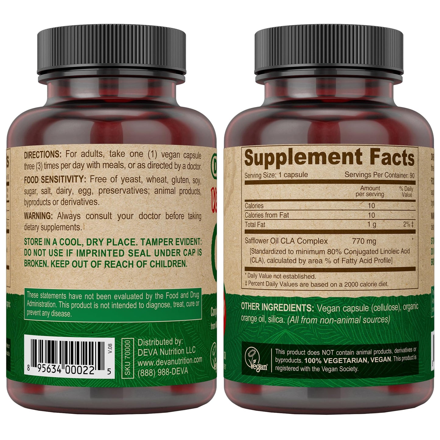 DEVA Vegan CLA 2-Pack – Non-GMO Safflower Oil, 90 Vegan Caps