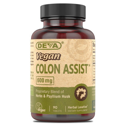 DEVA Vegan Colon Assist – 90 Count Tablets with Magnesium, Triphala, Psyllium Husk, Senna