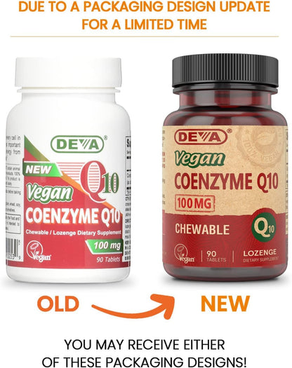 DEVA Vegan Coenzyme Q10 100mg - Chewable, 90 Tablets, Pack of 2