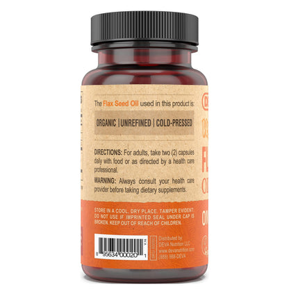 DEVA Vegan Flaxseed Oil - 90 Vcaps | Organic Cold-Pressed Omega-3