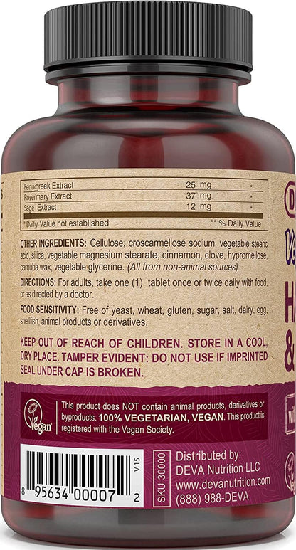 DEVA Vegan Hair, Nails & Skin Supplement - 500 mcg Biotin per Tablet - Pack of 2