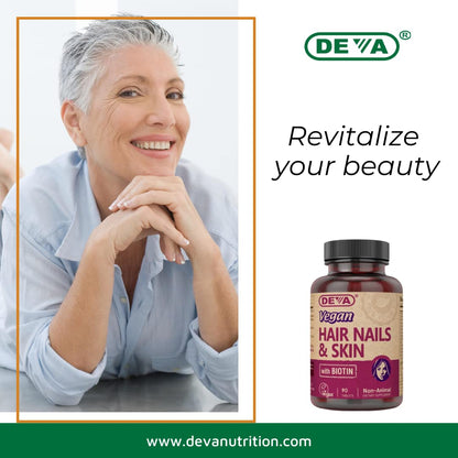 DEVA Vegan Hair, Nails & Skin Supplement - 500 mcg Biotin per Tablet - Pack of 2