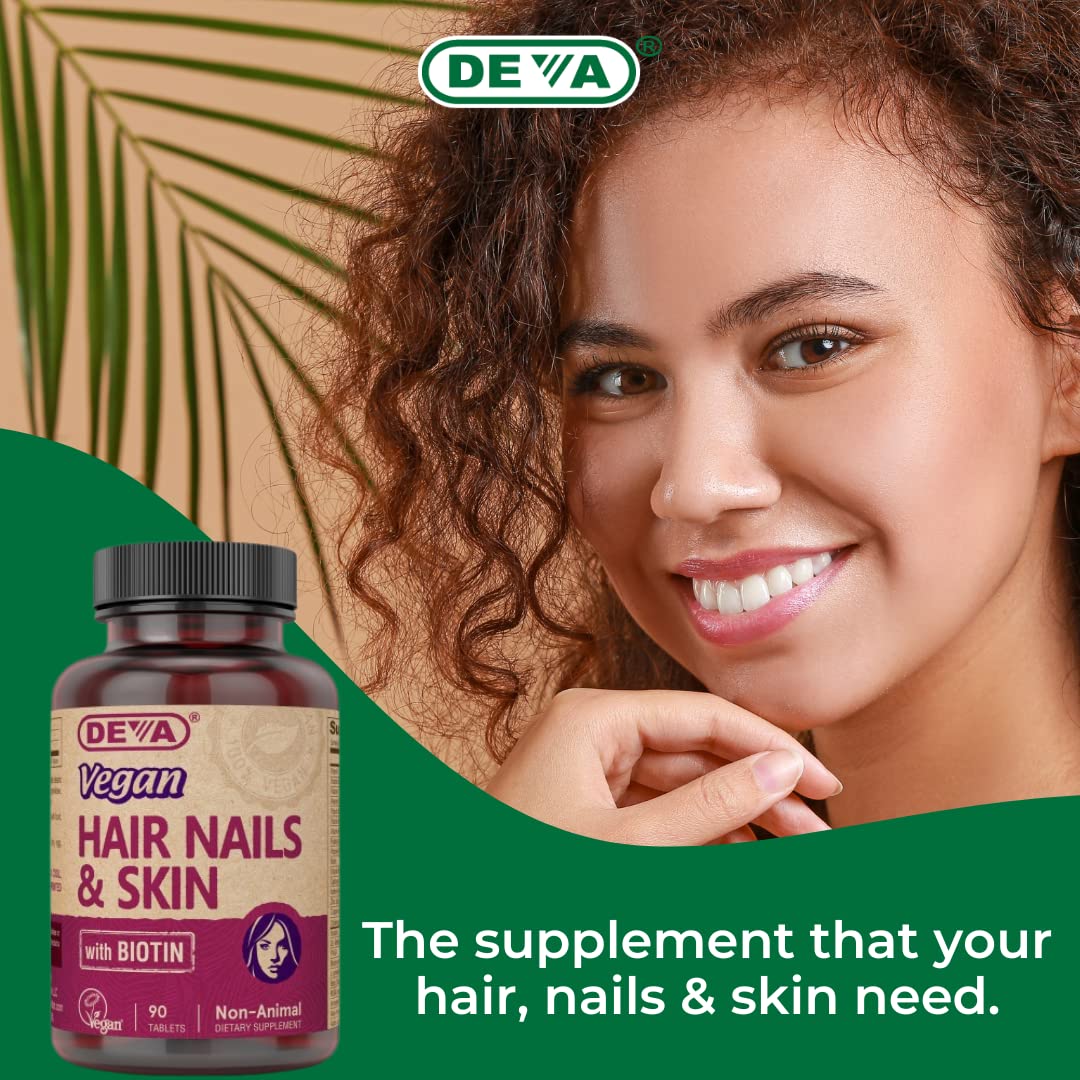 DEVA Vegan Hair, Nails & Skin Supplement - 500 mcg Biotin per Tablet - Pack of 2