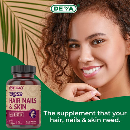 DEVA Vegan Hair, Nails & Skin Supplement - 500 mcg Biotin per Tablet - Pack of 2