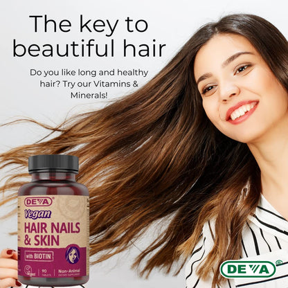 DEVA Vegan Hair, Nails & Skin Supplement - 500 mcg Biotin per Tablet - Pack of 2