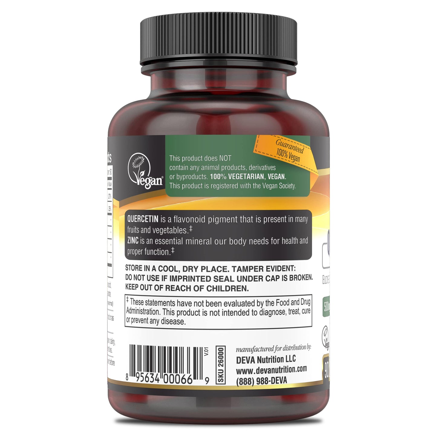 DEVA Vegan Quercetin 500mg + Zinc 25mg with Elderberry, Echinacea & Oregano - 90 Tablets (Vegan)