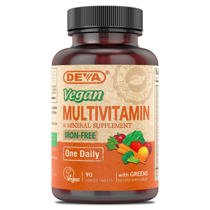 DEVA Vegan Iron-Free Multivitamin & Mineral – Green Foods Blend (90 Coated Tablets)