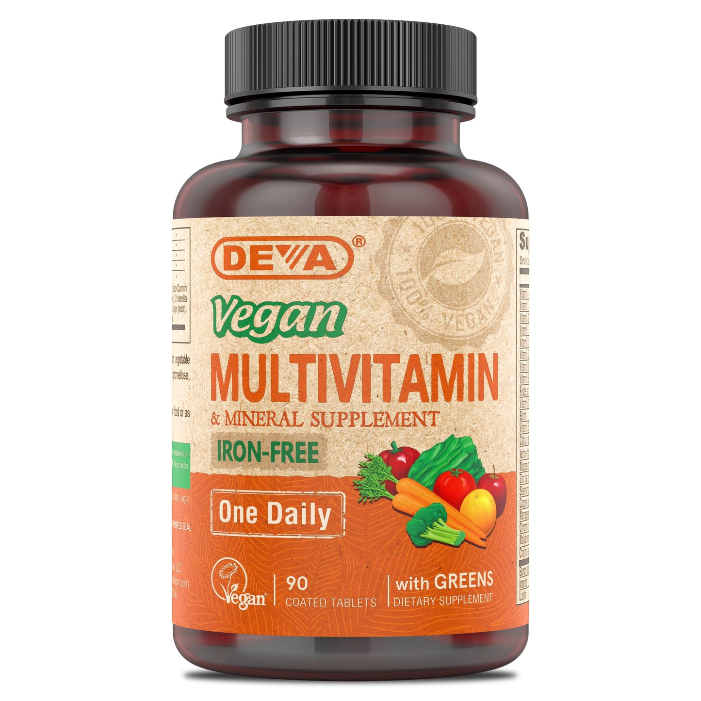 DEVA Vegan Iron-Free Multivitamin & Mineral – Green Foods Blend (90 Coated Tablets)