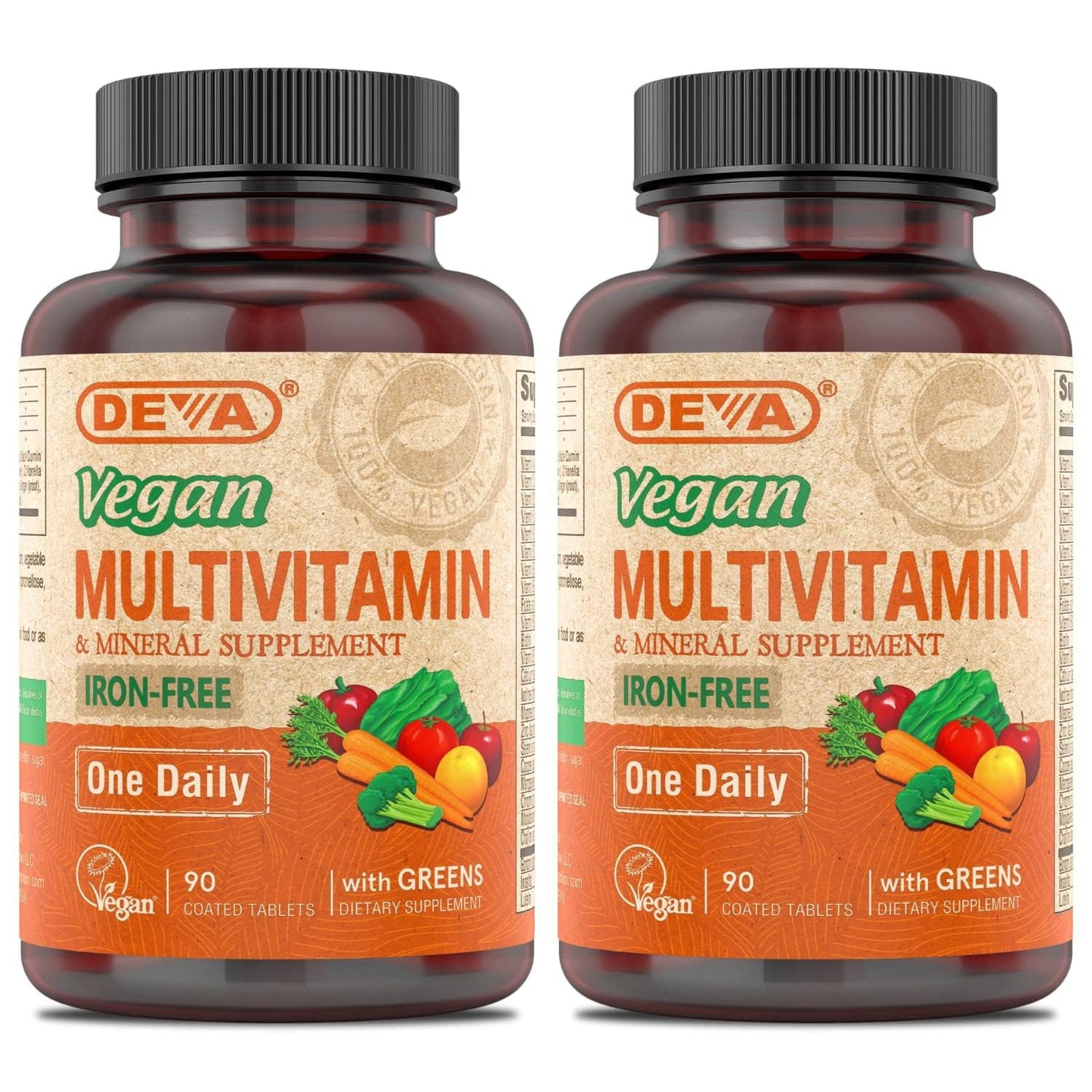 DEVA Vegan Multivitamin & Mineral - Iron Free Greens Formula (90 Coated Tablets x 2)