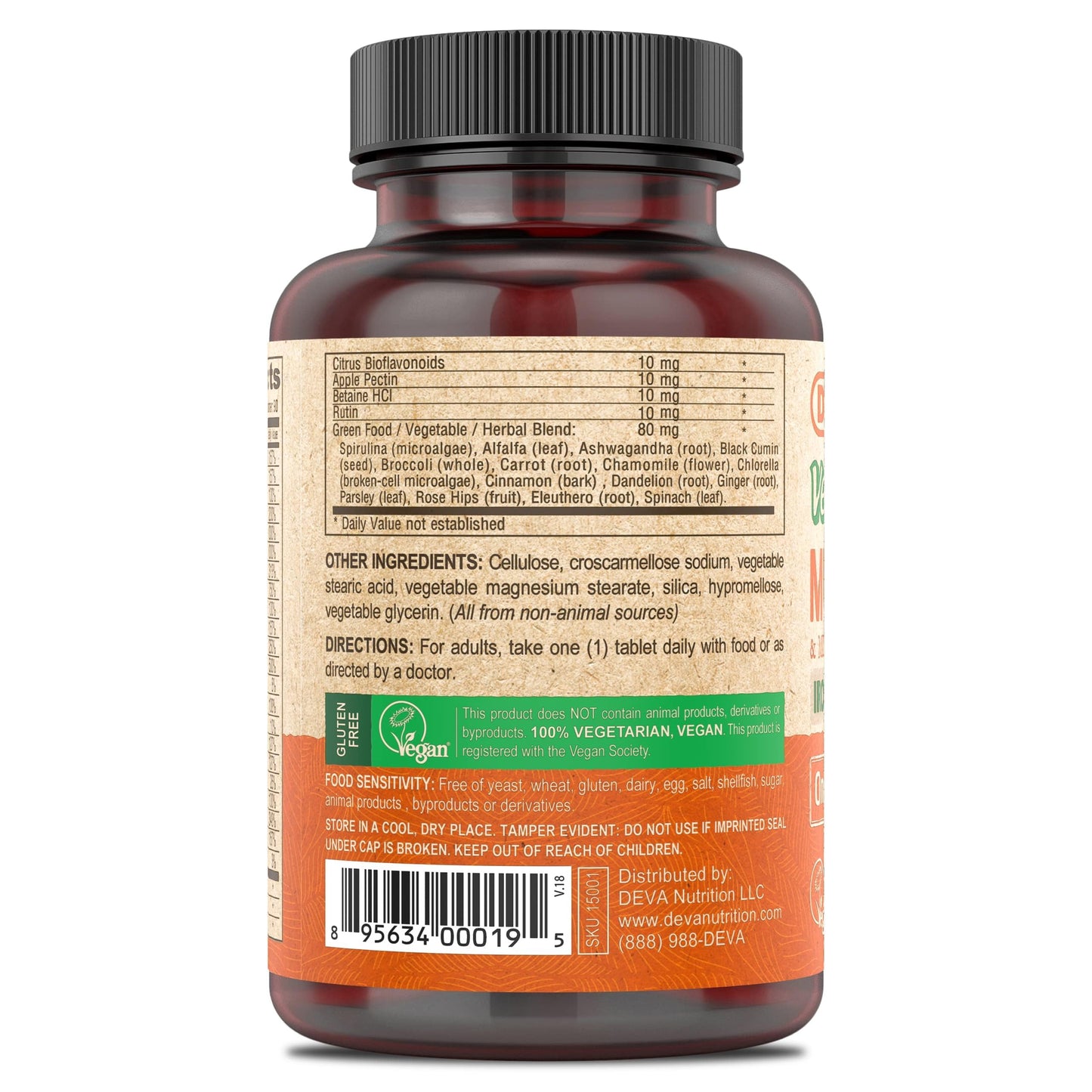 DEVA Vegan Multivitamin & Mineral - Iron Free Greens Formula (90 Coated Tablets x 2)