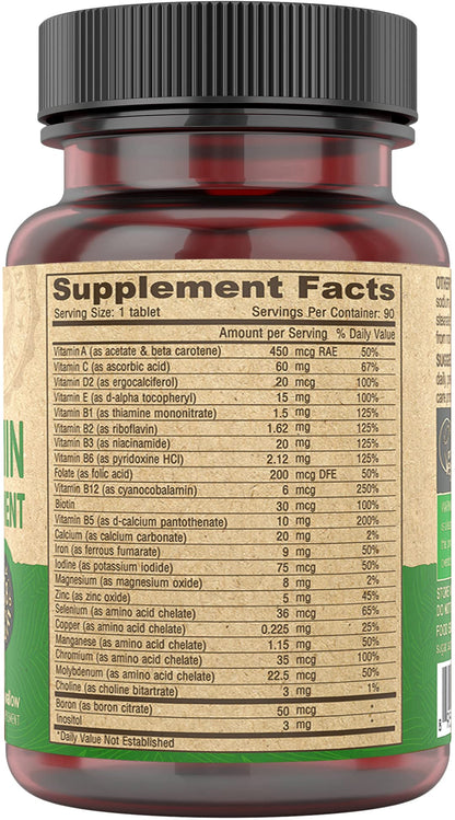 DEVA Vegan Multivitamin for Women & Men – Iron, C, E, B-Complex, Zinc | 90 Tiny Tablets