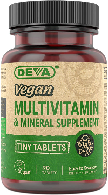 DEVA Vegan Multivitamin for Women & Men – Iron, C, E, B-Complex, Zinc | 90 Tiny Tablets