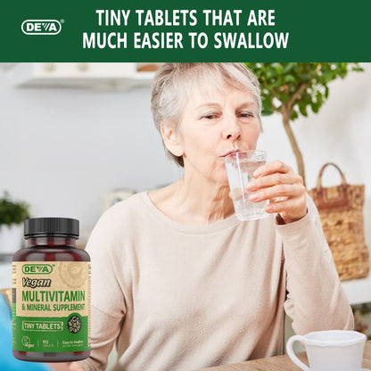 DEVA Vegan Multivitamin for Women & Men – Iron, C, E, B-Complex, Zinc | 90 Tiny Tablets