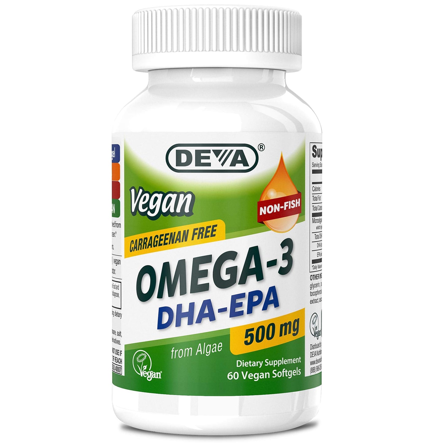 DEVA Vegan Omega-3 DHA-EPA 500MG – Algae-Derived, Non-GMO, Gelatin-Free Softgels | 60 Count