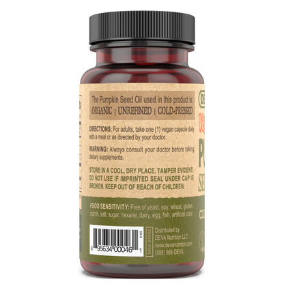 DEVA Vegan Pumpkin Seed Oil 500 mg – Cold-Pressed & Unrefined, 90 Capsules