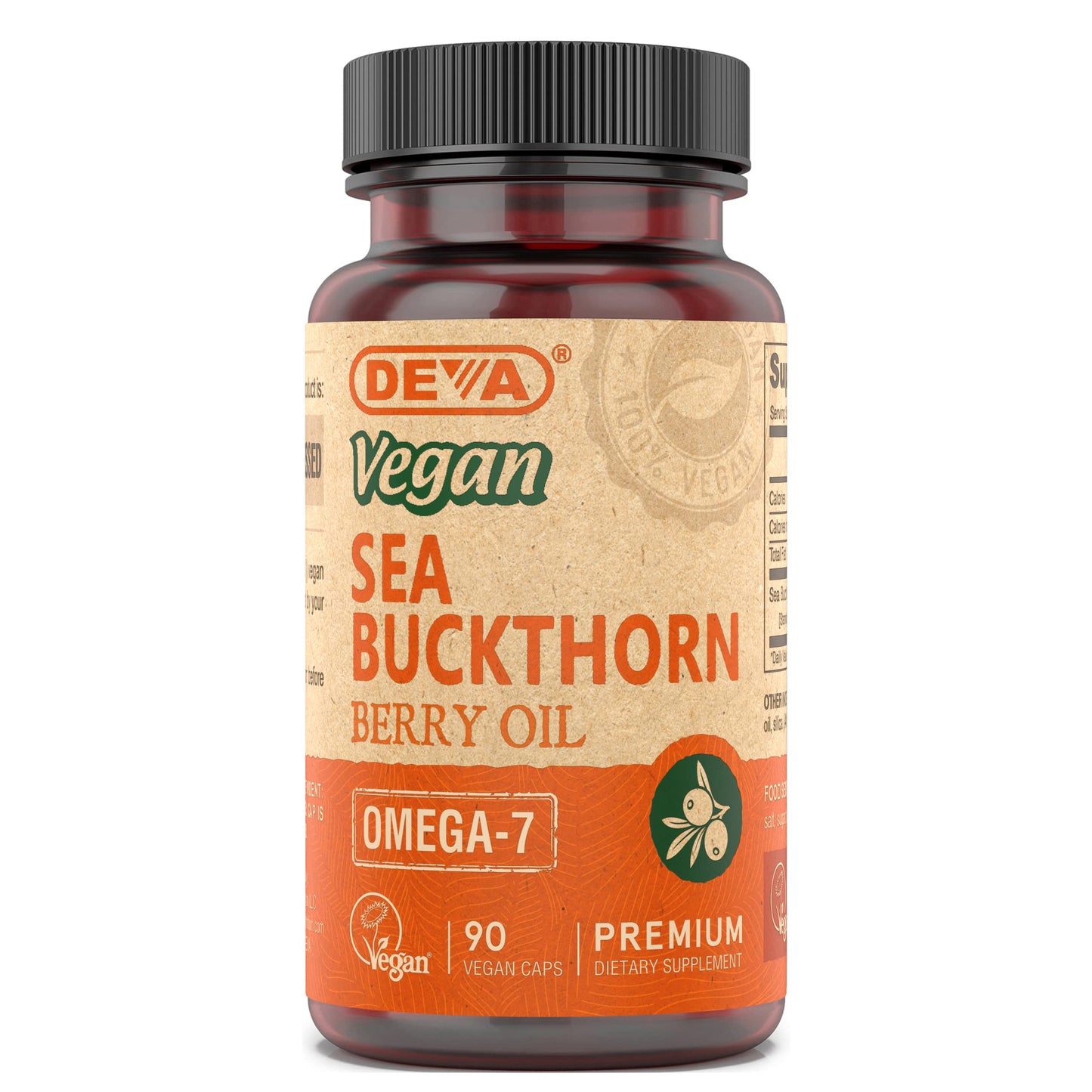 DEVA Vegan Sea Buckthorn Berry Oil 500mg - Cold-Pressed, Unrefined, Omega-7 - 90 Capsules, 1-Pack