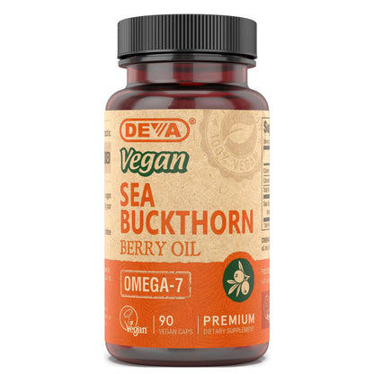 DEVA Vegan Sea Buckthorn Berry Oil 500mg - Cold-Pressed, Unrefined, Omega-7 - 90 Capsules, 1-Pack