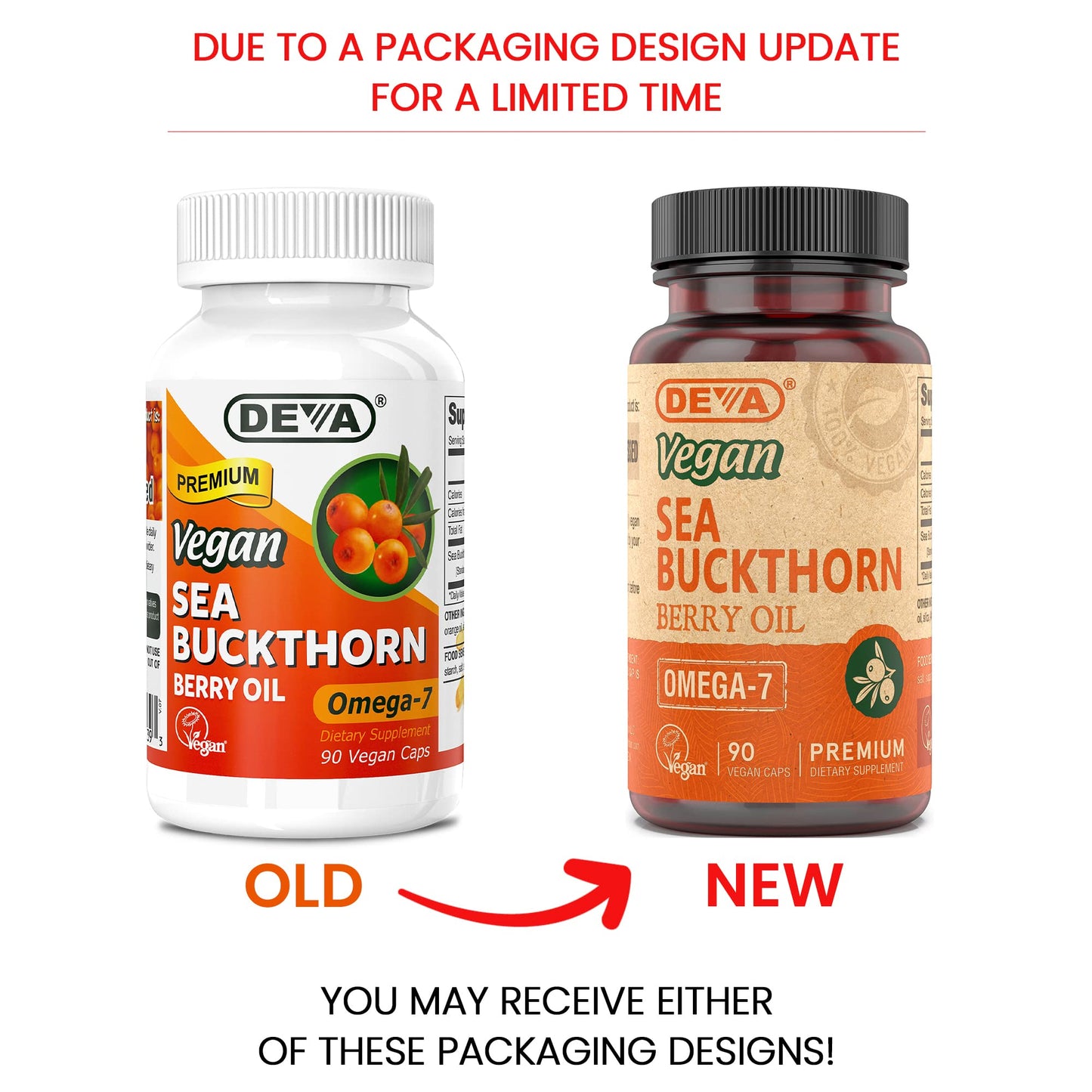 DEVA Vegan Sea Buckthorn Berry Oil 500mg - Cold-Pressed, Unrefined, Omega-7 - 90 Capsules, 1-Pack