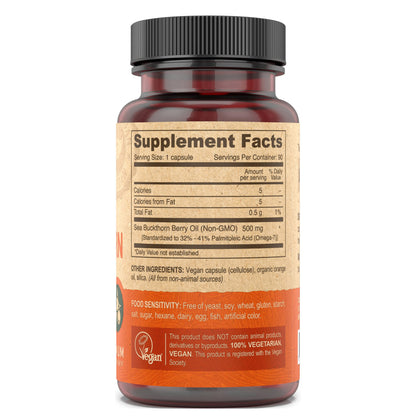 DEVA Vegan Sea Buckthorn Berry Oil 500mg - Cold-Pressed, Unrefined, Omega-7 - 90 Capsules, 1-Pack