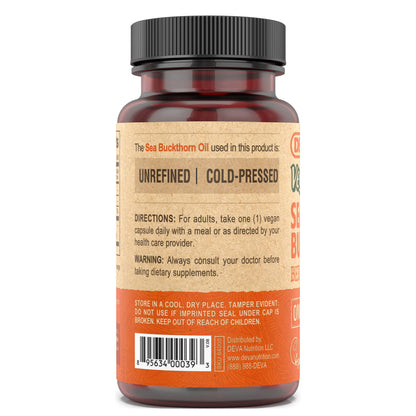 DEVA Vegan Sea Buckthorn Berry Oil 500mg - Cold-Pressed, Unrefined, Omega-7 - 90 Capsules, 1-Pack