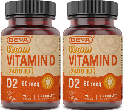 DEVA Vegan Vitamin D2 2400 IU – 90 Tablets, 2-Pack