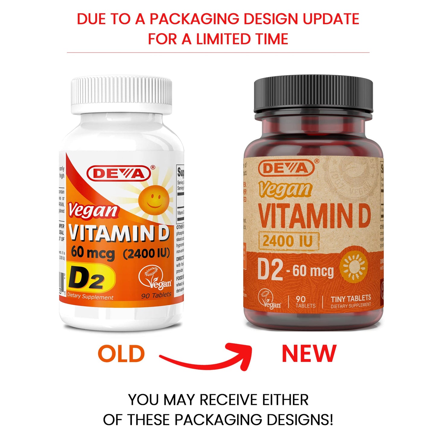 DEVA Vegan Vitamin D2 2400 IU – 90 Tablets, 2-Pack