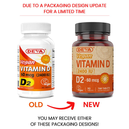 DEVA Vegan Vitamin D2 2400 IU – 90 Tablets, 2-Pack