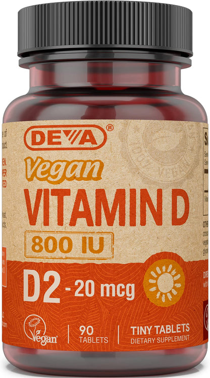 DEVA Vegan Vitamin D2 800 IU – 90 Tablets | No Animal Ingredients