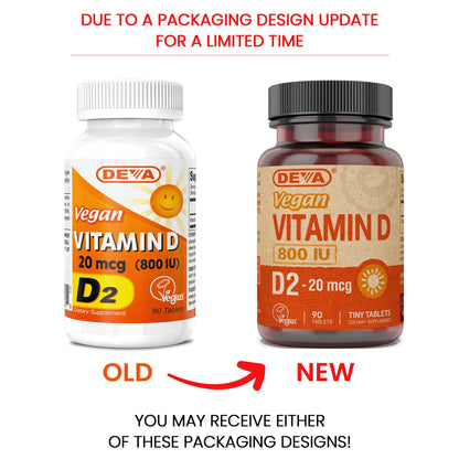 Deva Vegan Vitamin D2 800 IU – Vegan Ergocalciferol Supplement (90 Tablets)