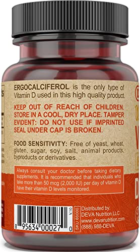 DEVA Vegan Vitamin D2 800 IU – 90 Tablets | No Animal Ingredients