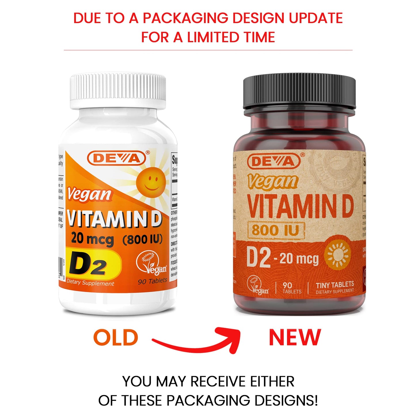 DEVA Vegan Vitamin D2 800 IU – 180 Tablets (2x90) – Vegan, Animal-Free