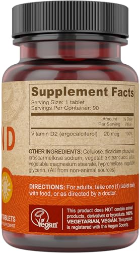 DEVA Vegan Vitamin D2 800 IU – 90 Tablets | No Animal Ingredients