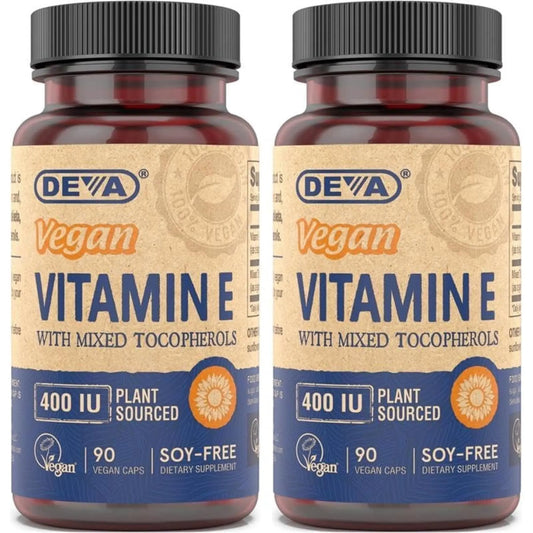 DEVA Vegan Vitamin E 400IU with Mixed Tocopherols – Soy-Free, Non-GMO Sunflower Derived (Pack of 2) BritishVita | Premium UK Vitamins & Wellness Supplements