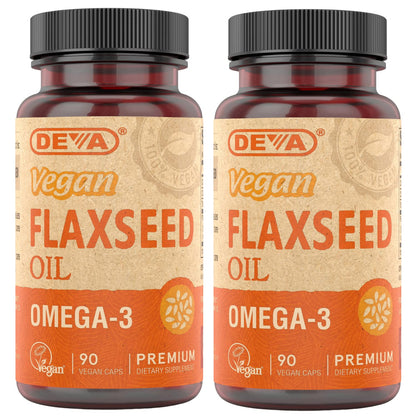 DEVA Organic Vegan Flax Seed Oil - Cold-Pressed & Unrefined, Omega-3 (90 Capsules) 2-Pack