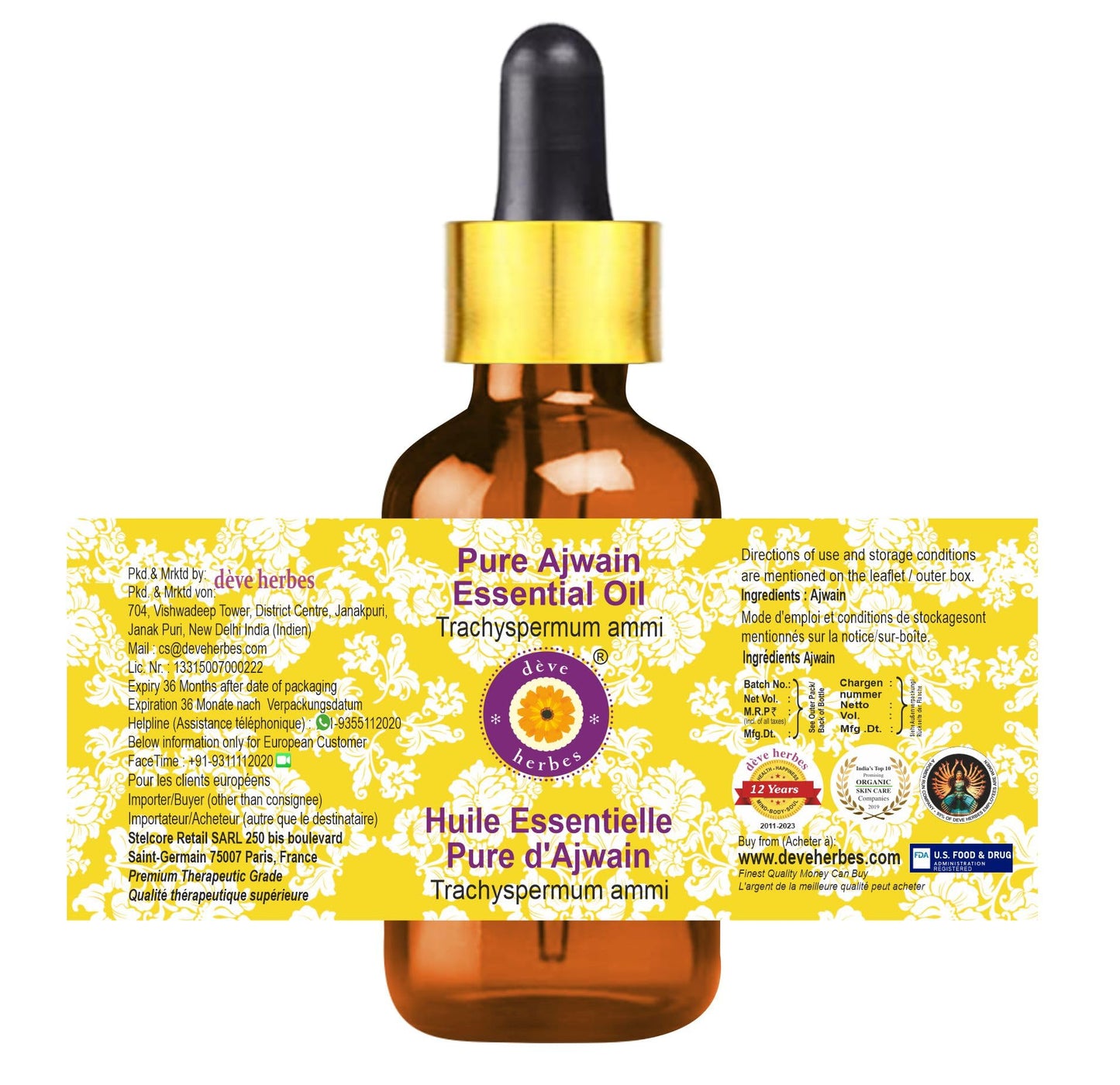 Deve Herbes Ajwain Essential Oil 5ml – Amber Glass Bottle