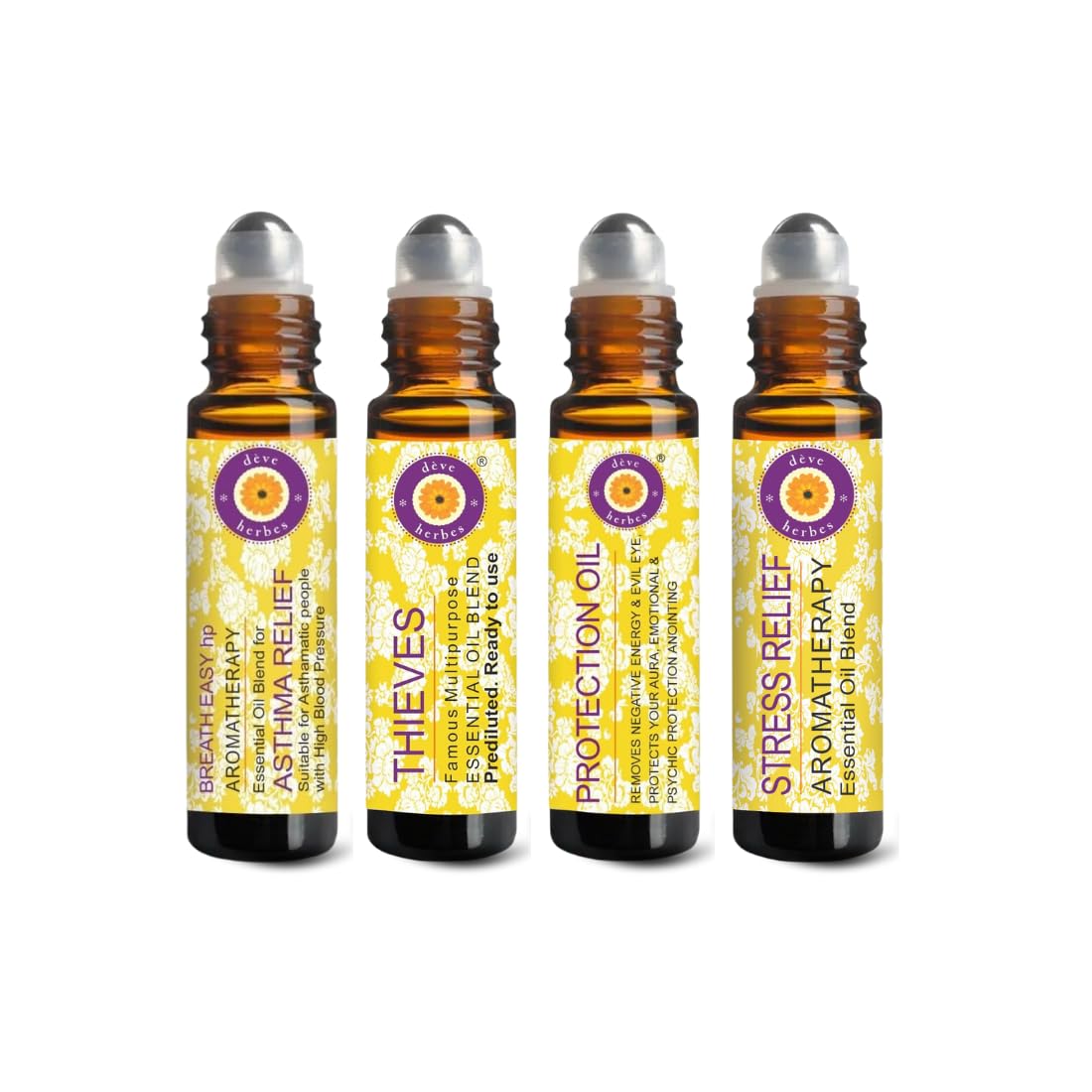 Deve Herbes Kit of Pure Aromatherapy Essential Oil Blends Roll On (Pack of Four) 10ml x4
