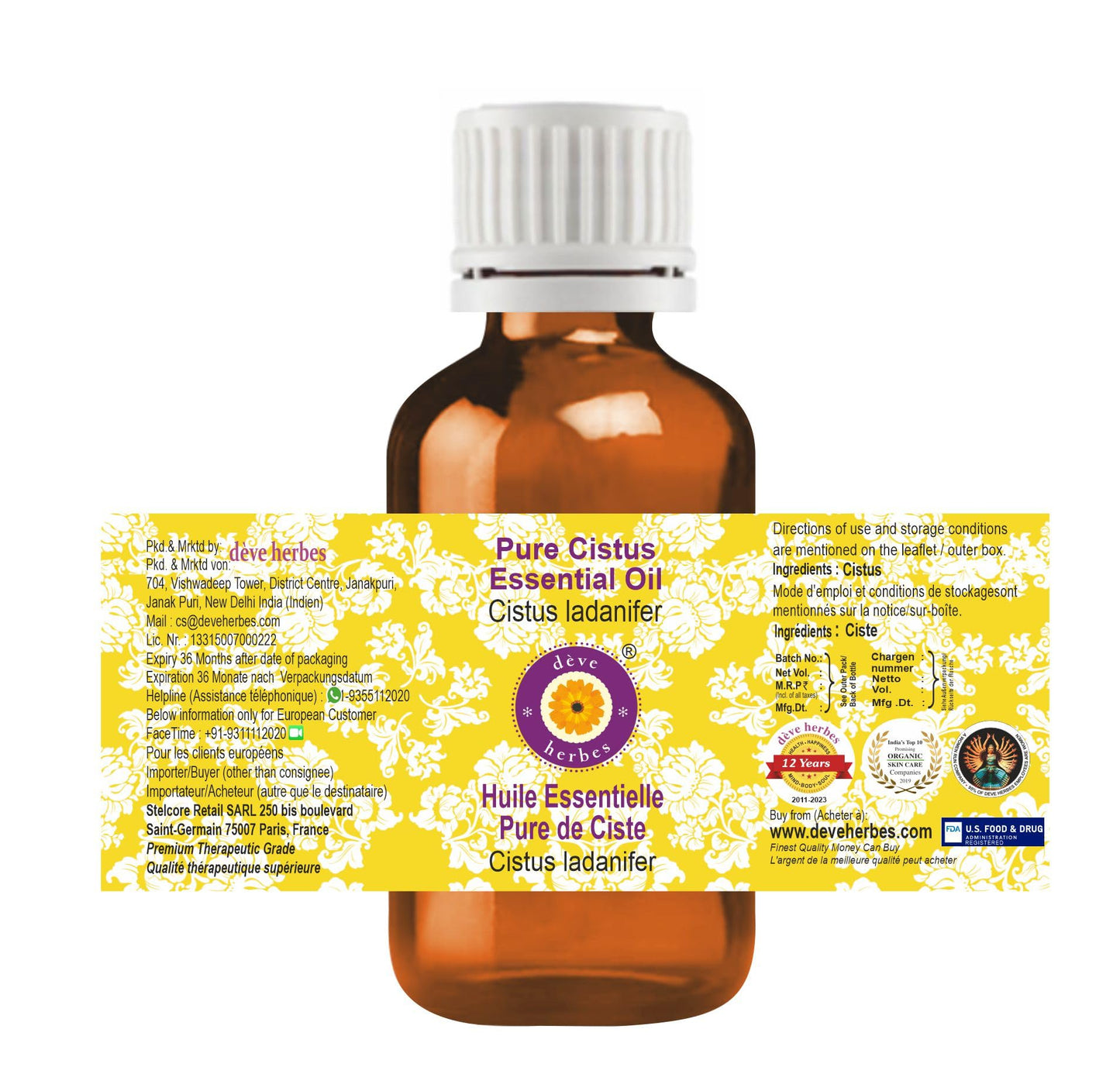 Deve Herbes Pure Cistus Ladanifer Essential Oil - Steam Distilled 15ml