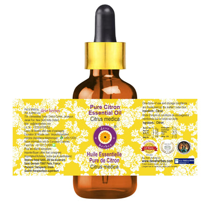 dève herbes Citron Essential Oil (Citrus Medica) – 50ml Steam Distilled, Glass Dropper