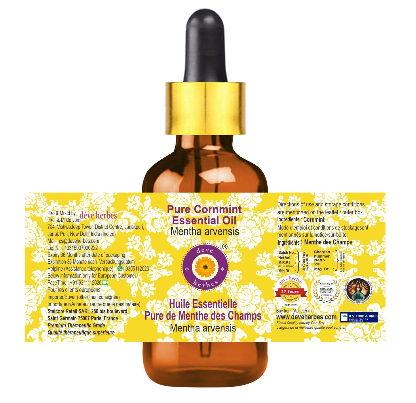 dève herbes Pure Cornmint Essential Oil (Mentha arvensis) – 100ml