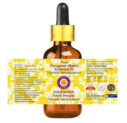Deve Herbes Pure Fenugreek (Methi) Essential Oil – Steam Distilled, 50ml (1.69 oz) with Glass Dropper