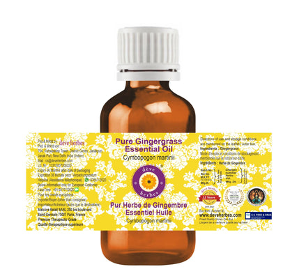 dève herbes Gingergrass Essential Oil (Cymbopogon martinii) – Pure 10ml | Steam Distilled | Non-Sticky & Non-Greasy | For All Skin Types