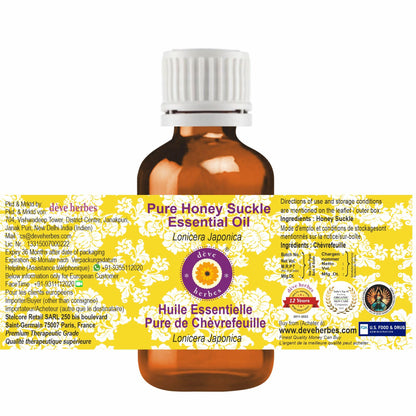 Deve Herbes Pure Honey Suckle Essential Oil (Lonicera Japonica) Steam Distilled 30ml (1oz) | Therapeutic Grade