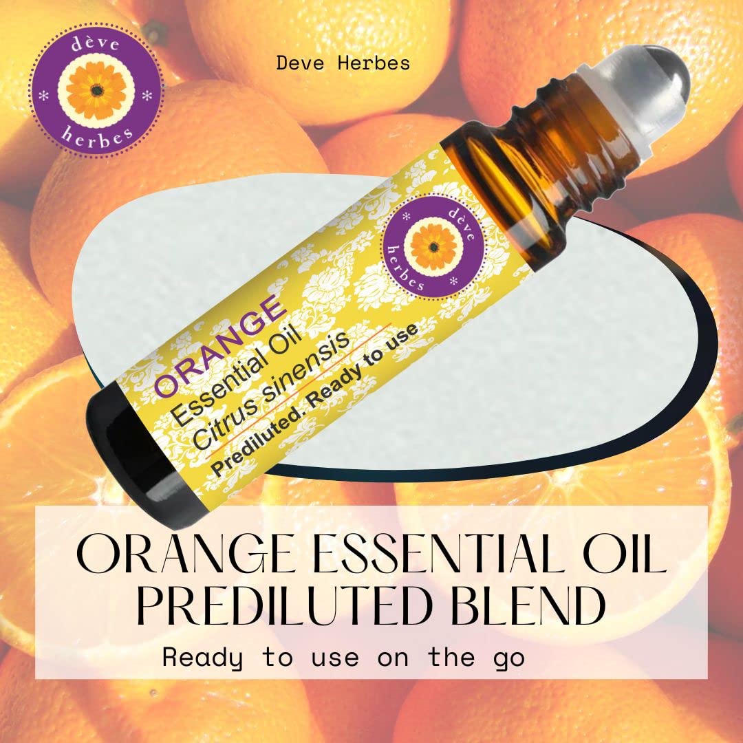 deve-herbes Orange Essential Oil Roll-On Prediluted 10ml for Aromatherapy and Skin (Kids & Adults)