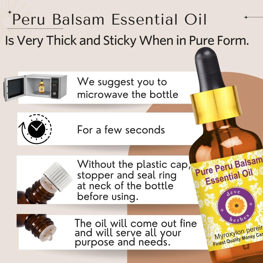 dève herbes Peru Balsam Essential Oil (Myroxylon pereirae) – 120ml with Glass Dropper | Pure & Steam Distilled