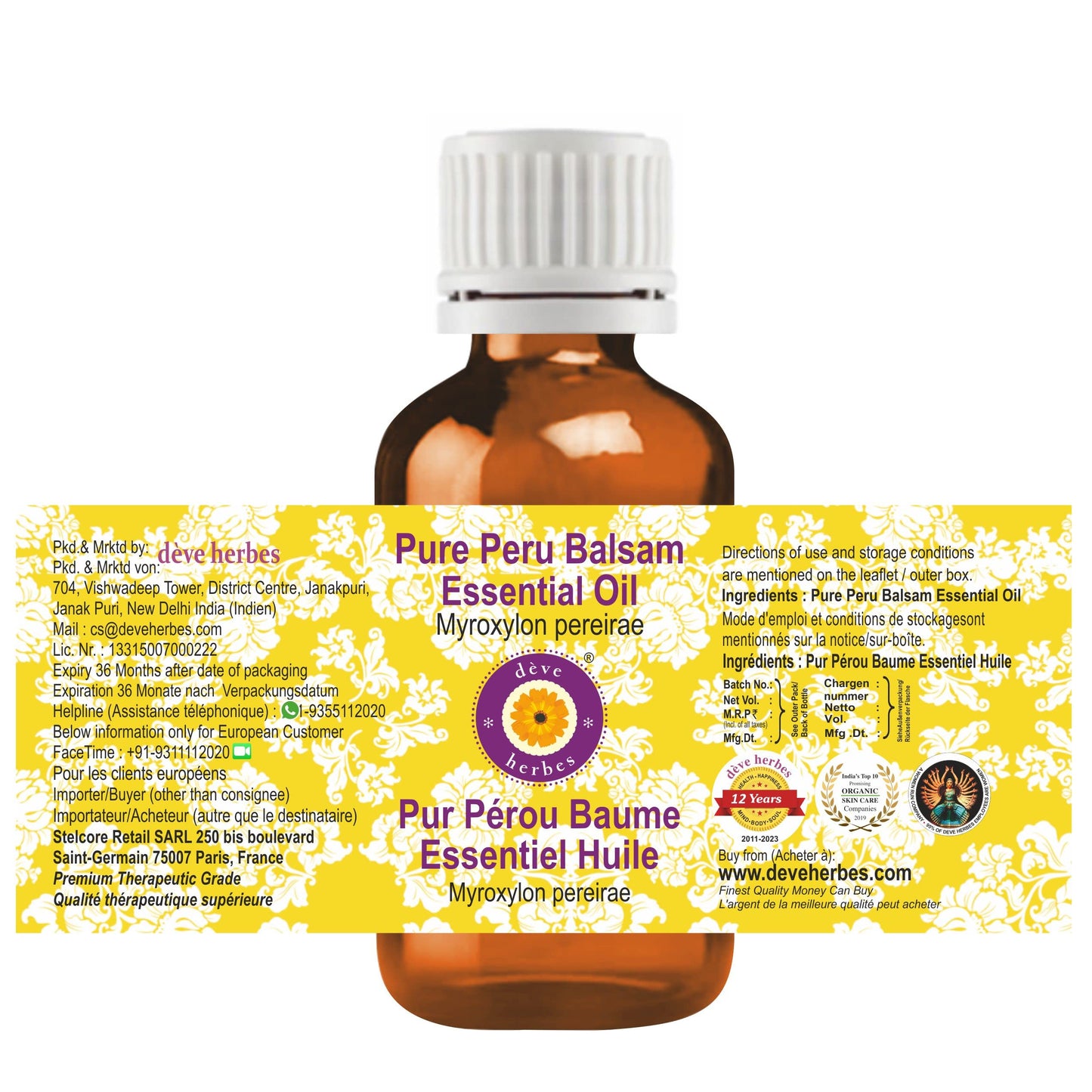 dèvre Herbes Peru Balsam Essential Oil (Myroxylon pereirae) – Pure, Steam-Distilled 30ml (1 oz) | Unisex
