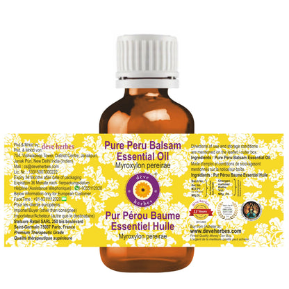 dèvre Herbes Peru Balsam Essential Oil (Myroxylon pereirae) – Pure, Steam-Distilled 30ml (1 oz) | Unisex